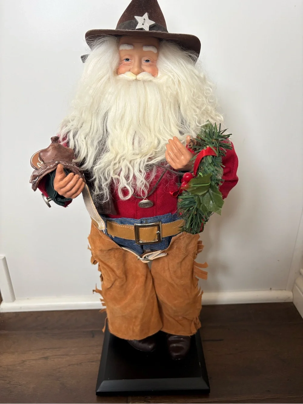 St Nicholas Square Round ‘Em Up Santa Collectable Santa Claus Western Cowboy 19”